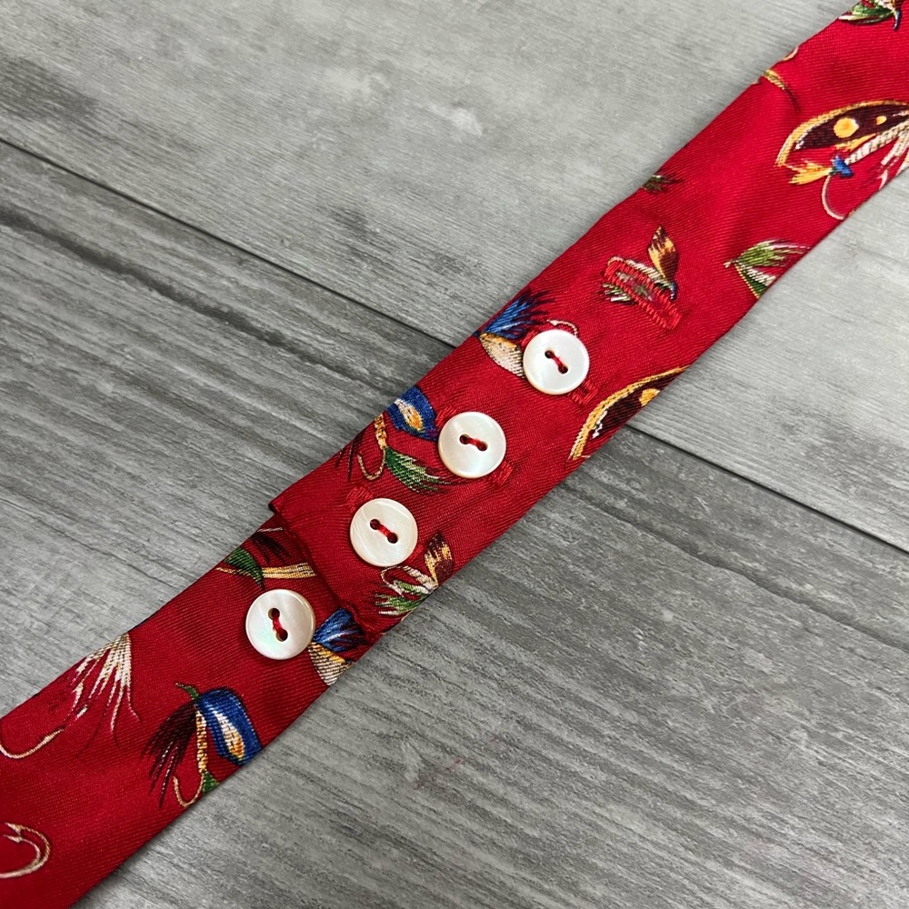 Burberry Red Fishing Fish Lure Hook Pattern Silk Bowtie - Picture 2 of 4
